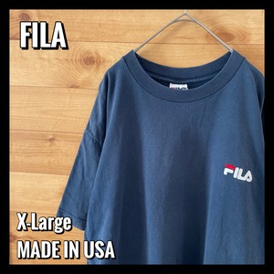 【FILA】USA製 Tシャツ ワンポイント 刺繍ロゴ XL オーバーサイズ US古着