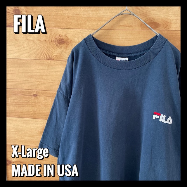 【FILA】USA製 Tシャツ ワンポイント 刺繍ロゴ XL オーバーサイズ US古着