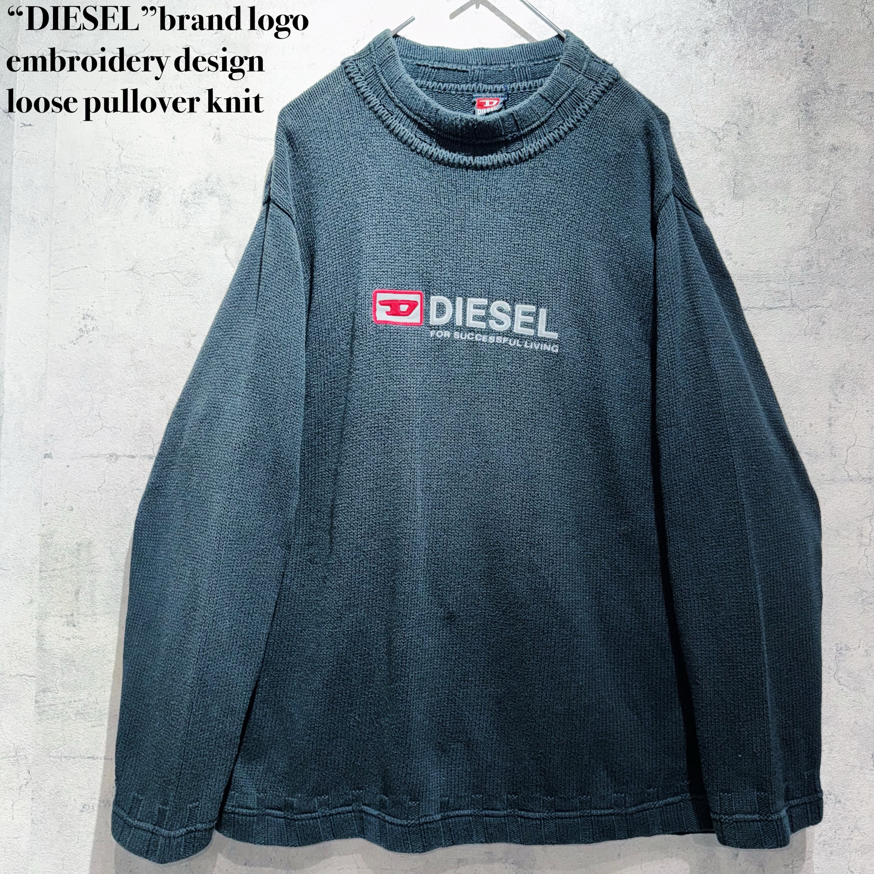 “DIESEL”brand logo embroidery design loose pullover knit