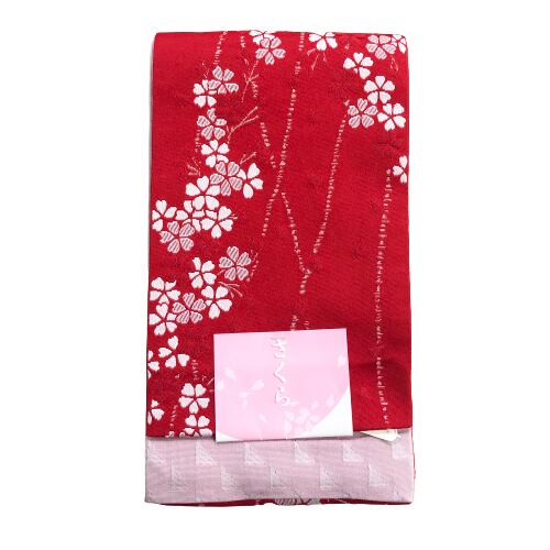 小袋帯 おしゃれ 浴衣帯 日本製 半巾帯 両面 リバーシブル レッド 花柄
