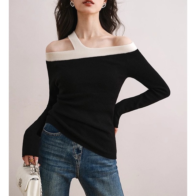 halter neck bicolor knit 10175