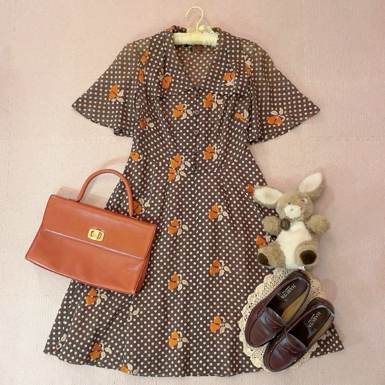 fruit embroidery brown dot one-piece