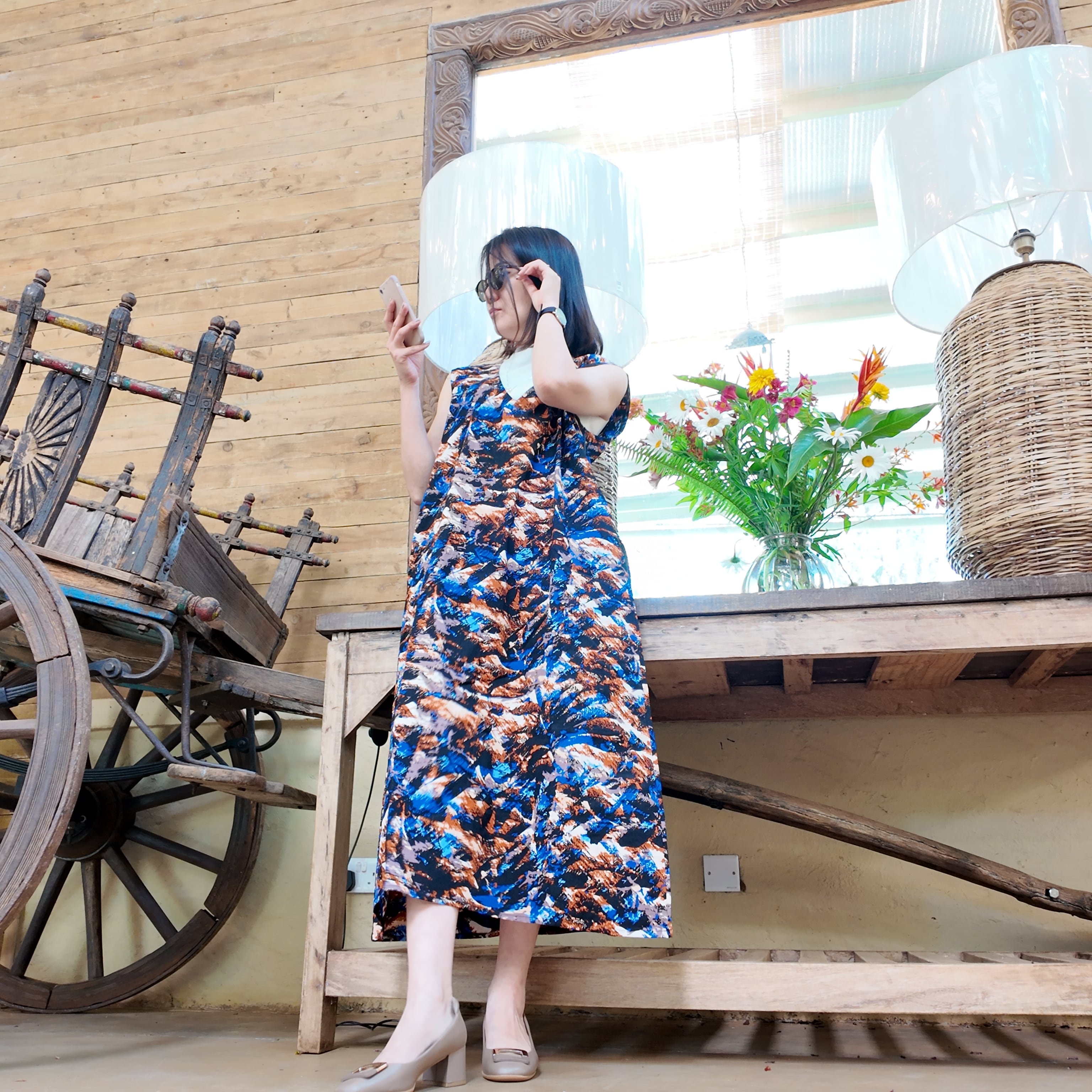 front backワンピース =brown blue=