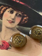 20mm Japanese ヴィンテージボタン ベージュ×ゴールド グリッター フラワー レトロ アクセサリーパーツ 装飾材 カルトナージュ