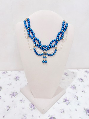 パールリボンネックレス　ブルー