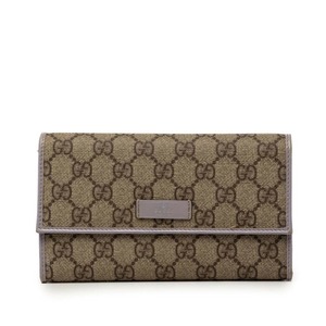グッチ GGスプリーム 三つ折り 長財布 190336 ベージュ ライトパープル PVC レザー レディース GUCCI 【中古】