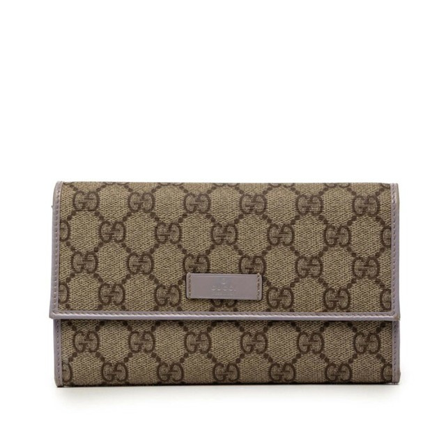 グッチ GGスプリーム 三つ折り 長財布 190336 ベージュ ライトパープル PVC レザー レディース GUCCI 【中古】