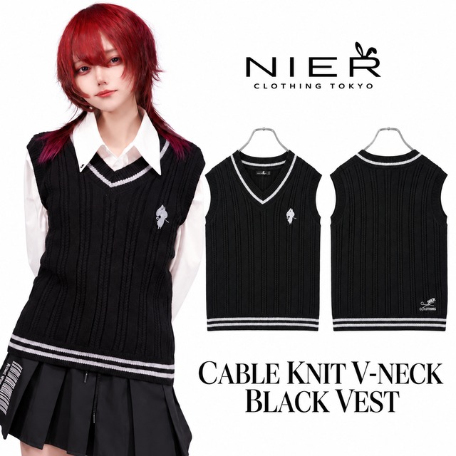 《フォロワー28万人突破記念祭》CABLE KNIT V-NECK BLACK VEST