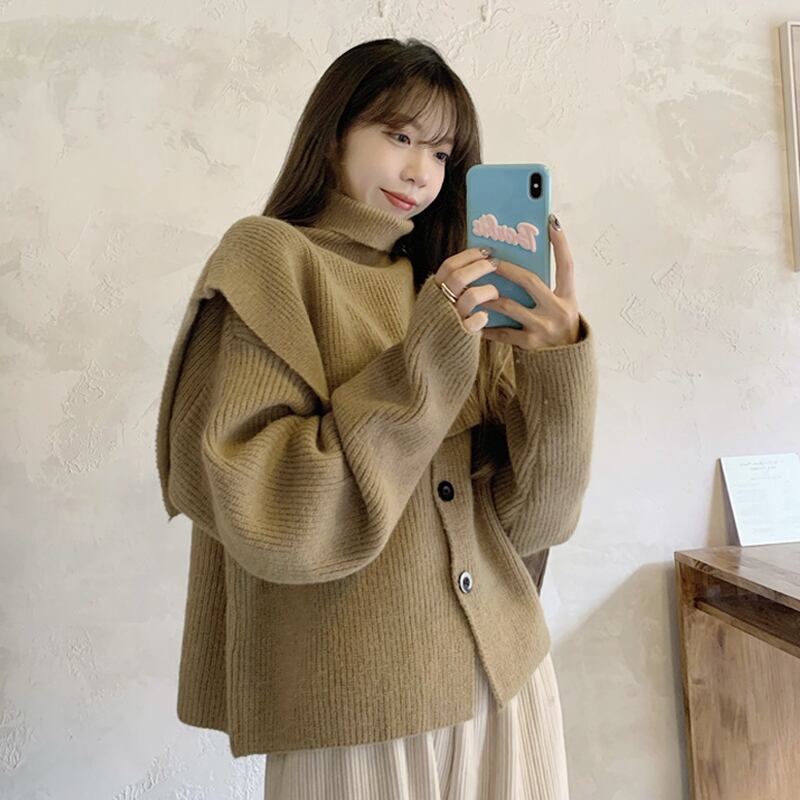 カーキセーター コート レディースウィンタールーズスタンダードニットカーディガン レトロ 冬物 スーパーモール81865126350