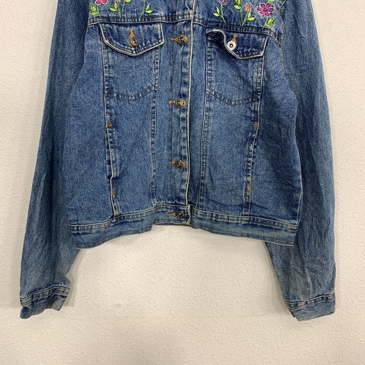 Star Ride デニムジャケット レディース XS〜S ブルー 花柄 刺繍 G