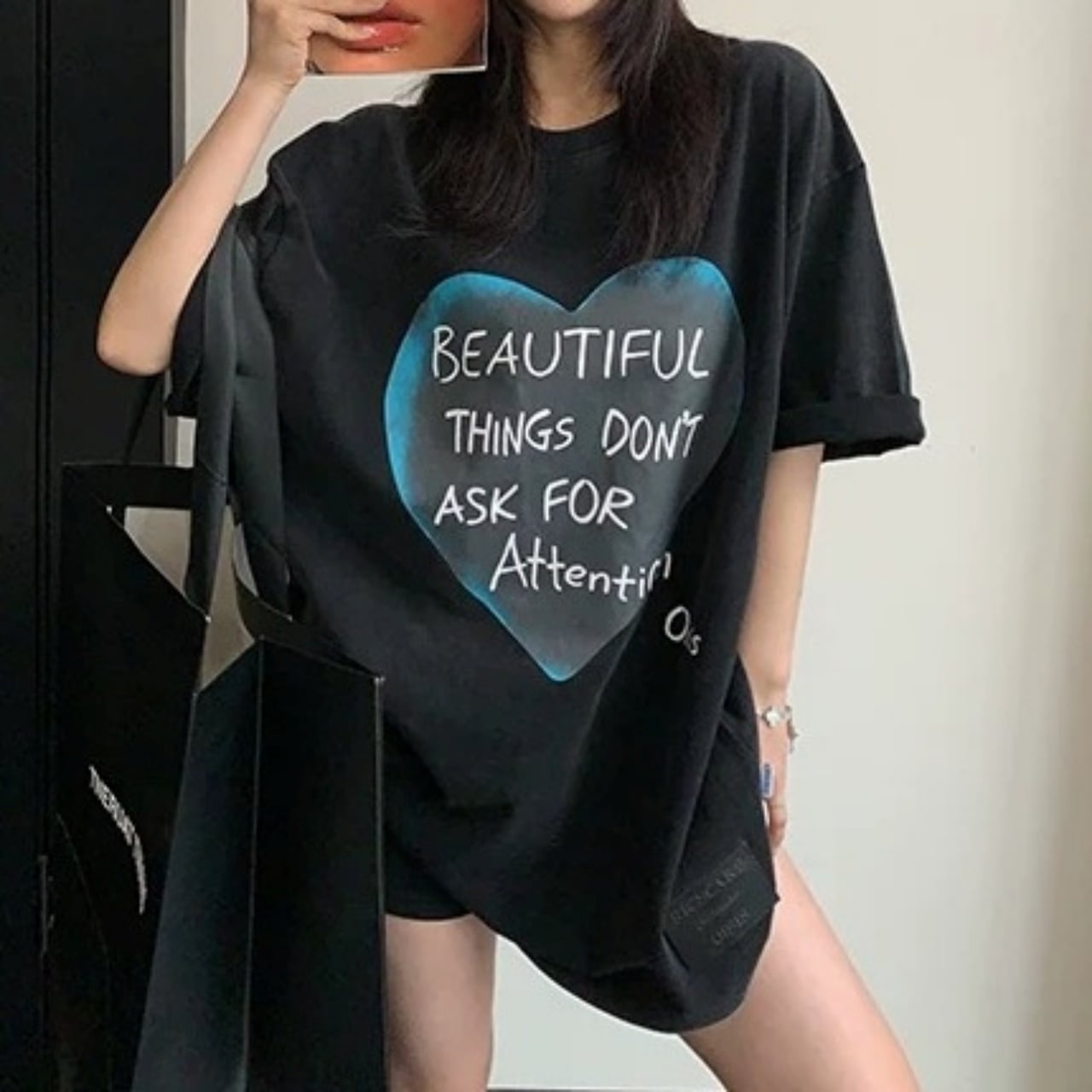 ビッグハートレタープリントルーズラインTシャツ 2col R02445
