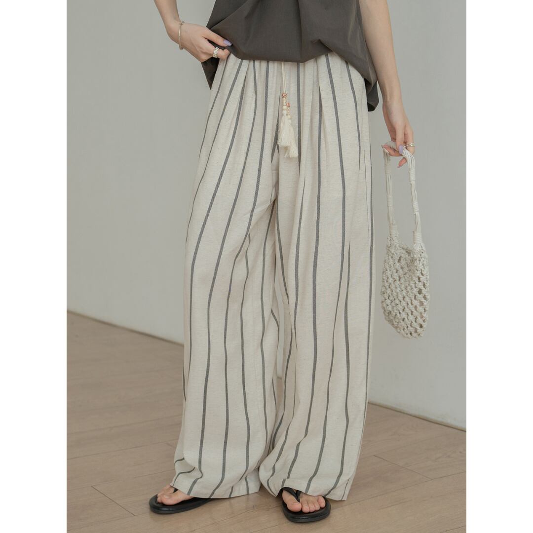 striped wide pants with tassels