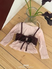韓国子供服 / BANANA J / 26Autumn / レース ボーダーTシャツ / 秋服 / キッズ *XS~JS*