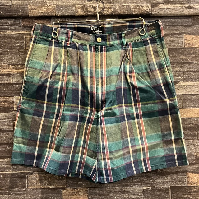 RALPH LAUREN 2TUCK MADRAS CHECK SHORTS 1990'S OLD USA製