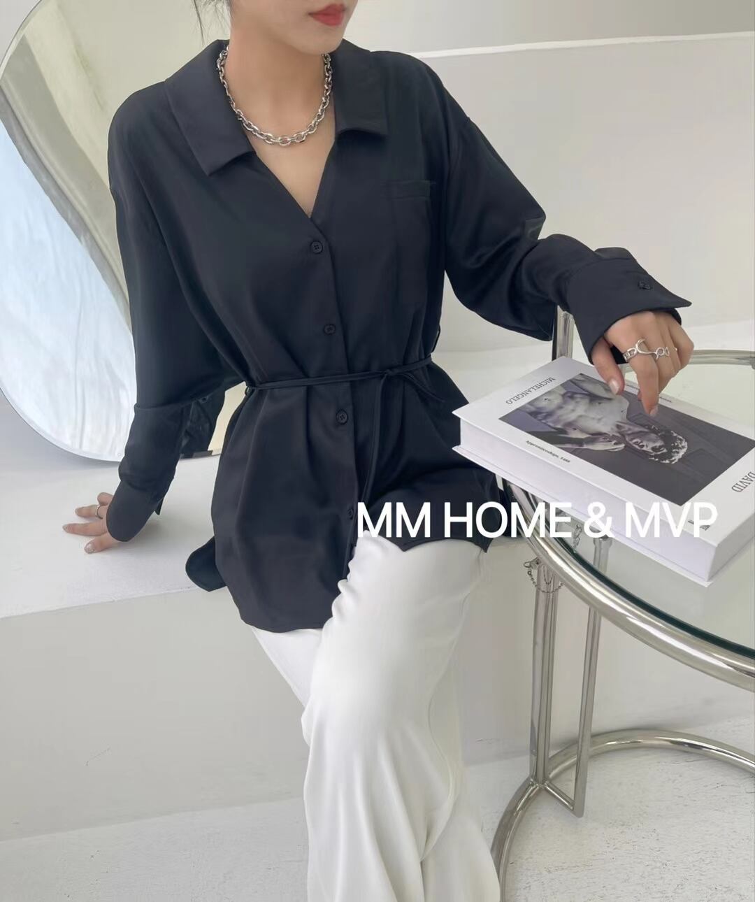 ウエストリボンつき とろみブラウス AJ42441-308