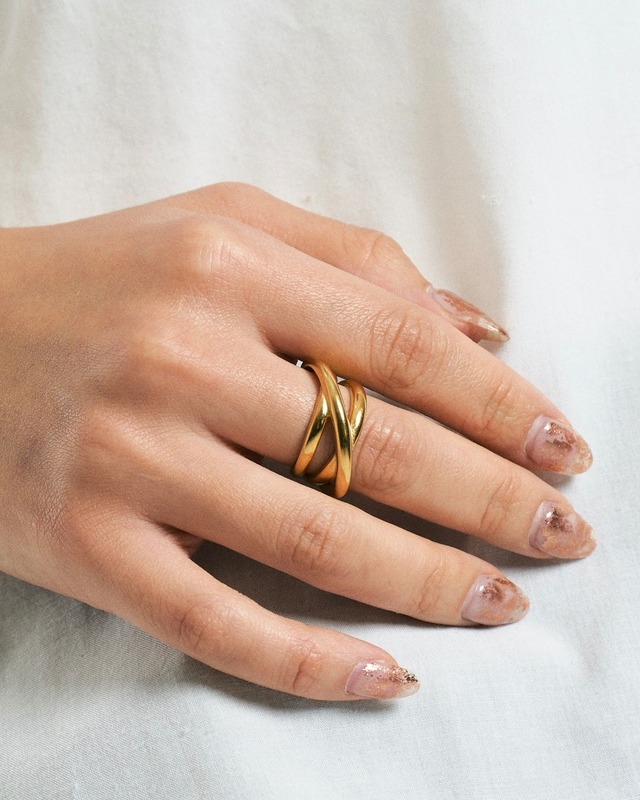 316L double open cross ring【GOLD】#r79