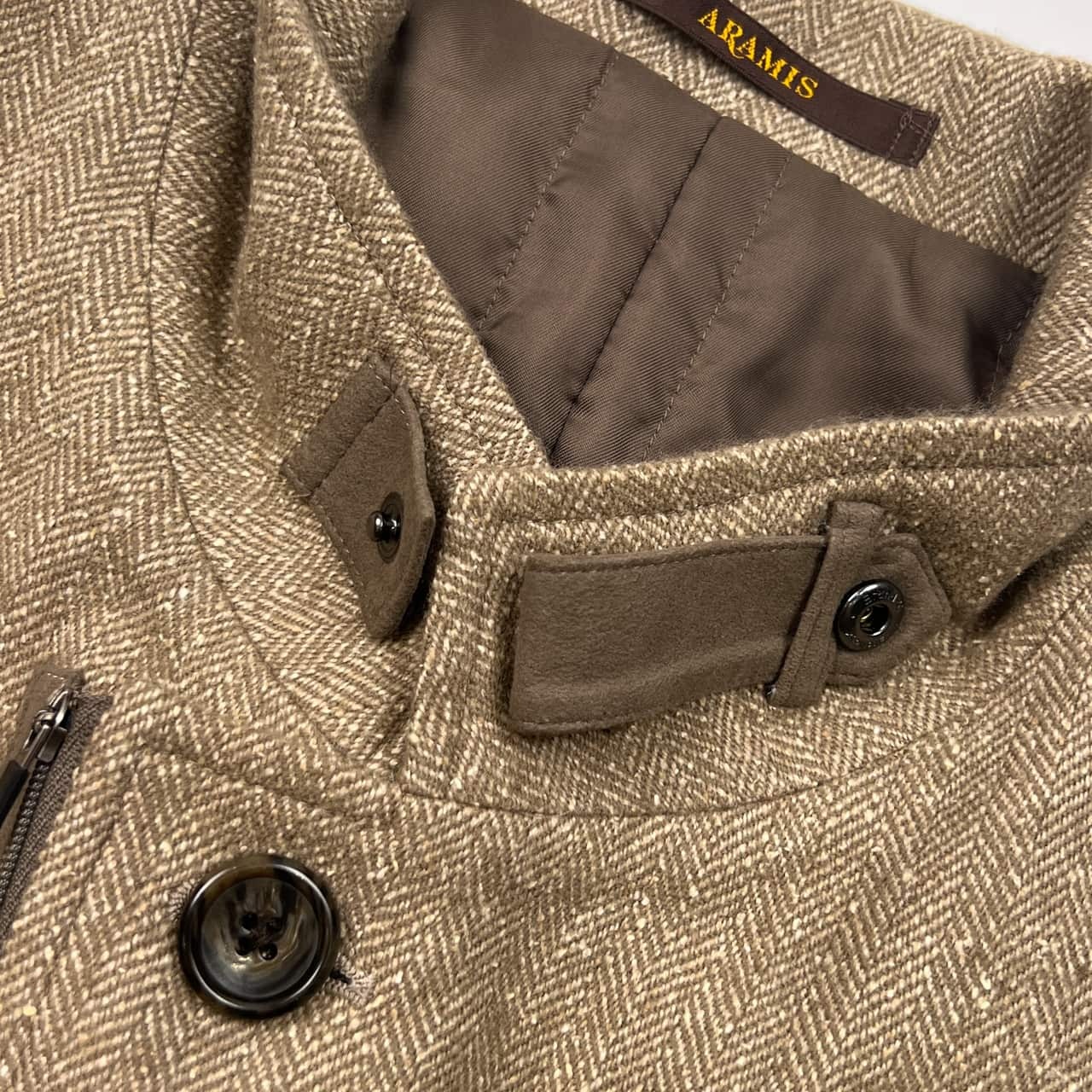 シルク混 ARAMIS アラミス ヘリンボーン 中綿 ジップ ボタン ジャケット M/ベージュ系 メンズ