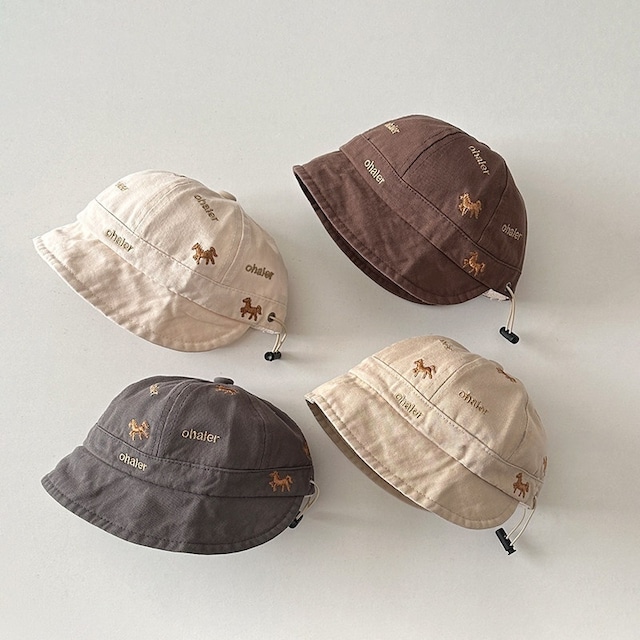 【雑貨グッズ】秋刺繍入りポニー柄バケットハット ベビー 3〜6ヶ月