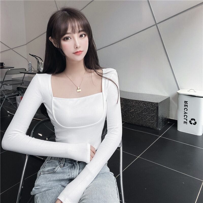 トップス オータムウィンターTシャツ シャツ ショートカラーニット ロング 秋物 冬物 スクウェア ドラファッションホール61494215034