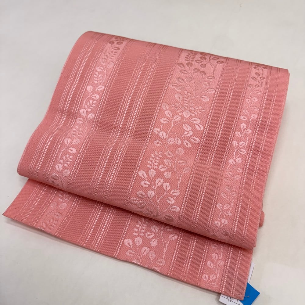 夏名古屋帯 名古屋帯 夏用 中古 長さ354cm ピンク リサイクル 全体柄 普段着 お洒落着 ポリエステル 6023