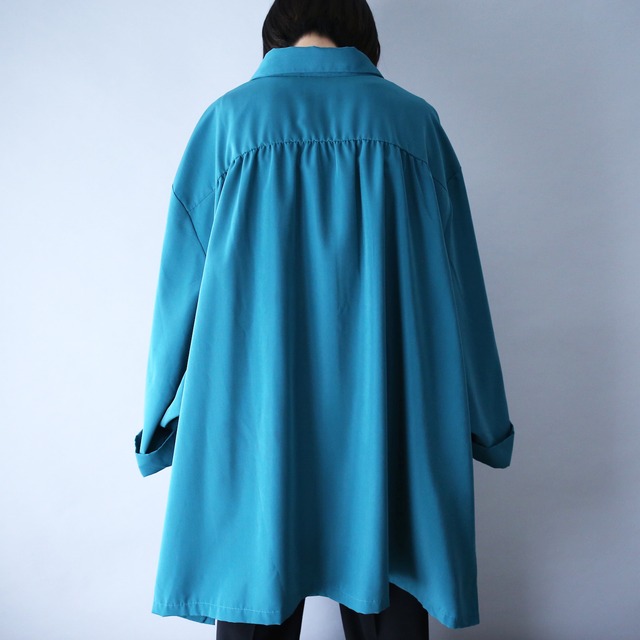 turquoise blue shoulder tuck design super over silhouette h/s shirt