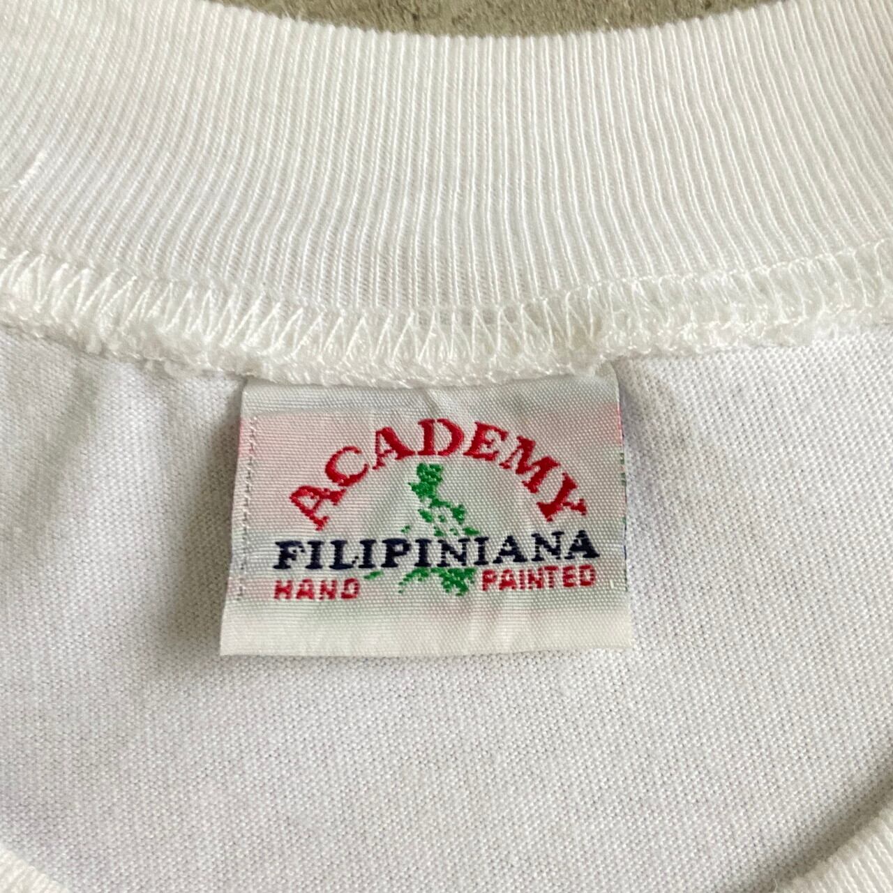 PHILIPPINES フィリピン スーベニア ハンドペイント アート Tシャツ メンズML相当 古着 ラメプリント ホワイト 白 【T