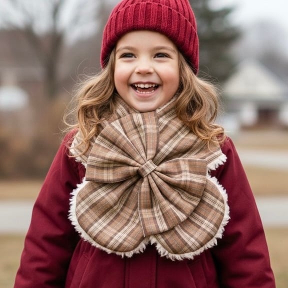 差し込み式 リボンマフラー『タータンチェク・キャラメルブラウン