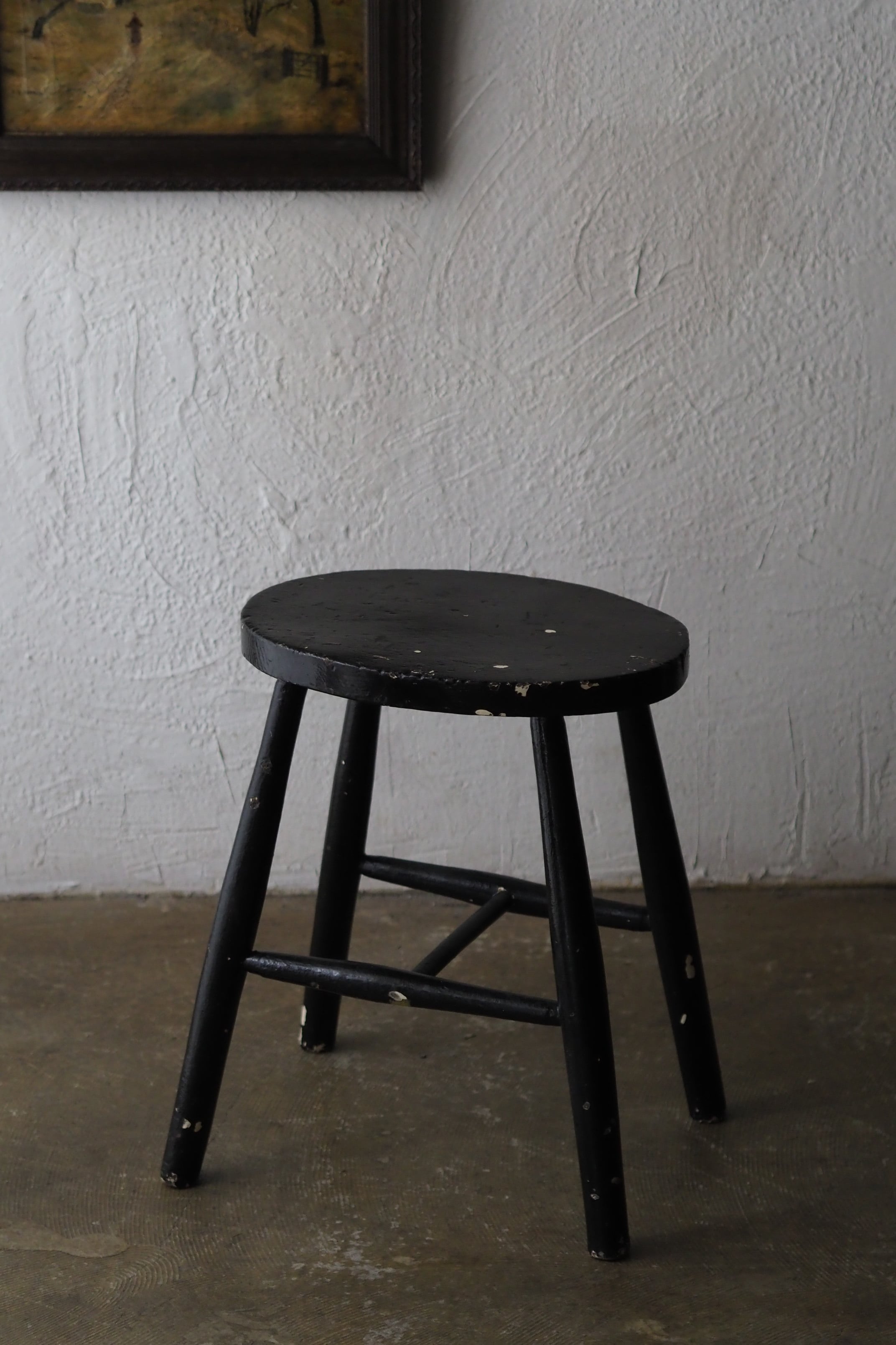 楕円の黒いスツール-antique oval black stool | アンティーク