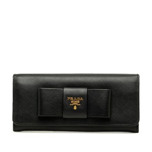 プラダ リボン 長財布 1M1132 ブラック サフィアーノレザー レディース PRADA 【中古】