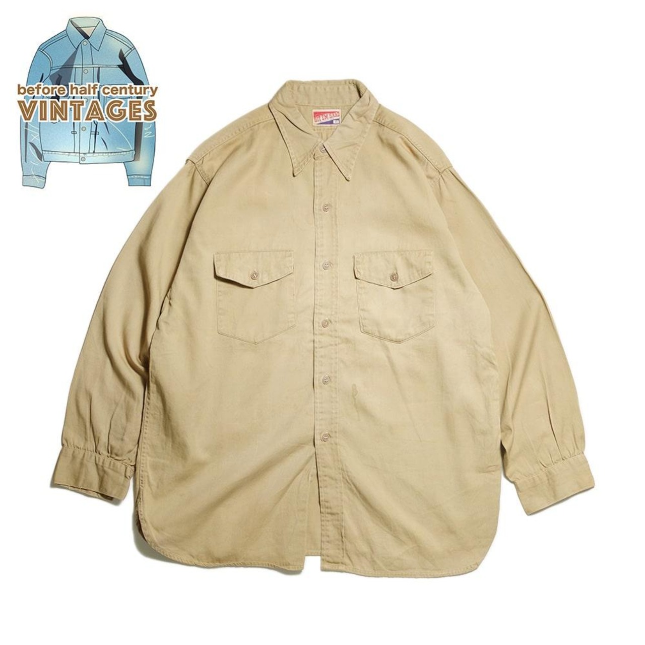 【before half century Vintages(ビフォーハーフセンチュリーヴィンテージ)】HIT EM HARD 60's VINTAGE WORK SHIRTS ヒットエムハード 60年代ヴィンテージワークシャツ マチ付き