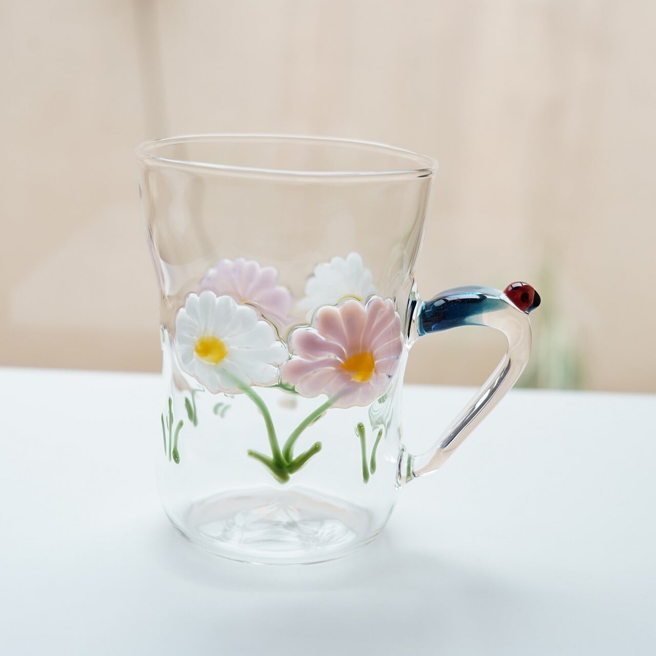 竹川久仁子】耐熱ガラス 花マグカップ 白 T-1-B | ろにせら ギャラリー