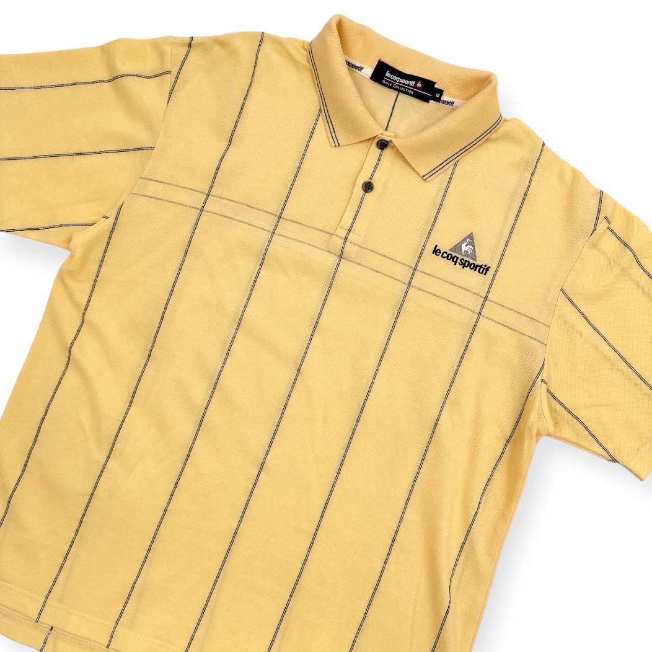 ゴルフ◆le coq sportif GOLF ルコック チェック柄 半袖 鹿の子 ポロシャツ M /イエロー/メンズ/スポーツ
