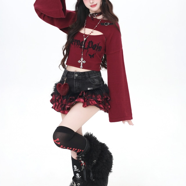 2ピースロングスリーブボレロトップスセットアップキャミトップス(2カラーあり)(lli_6376)