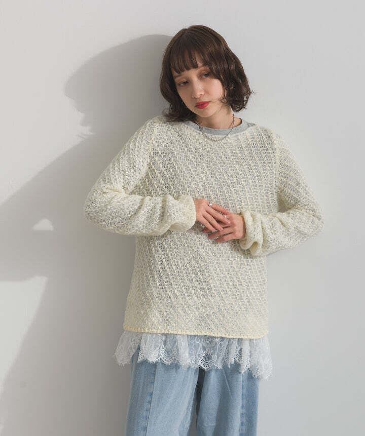 33154 裾レースロングスリーブTシャツ white | エルキカク