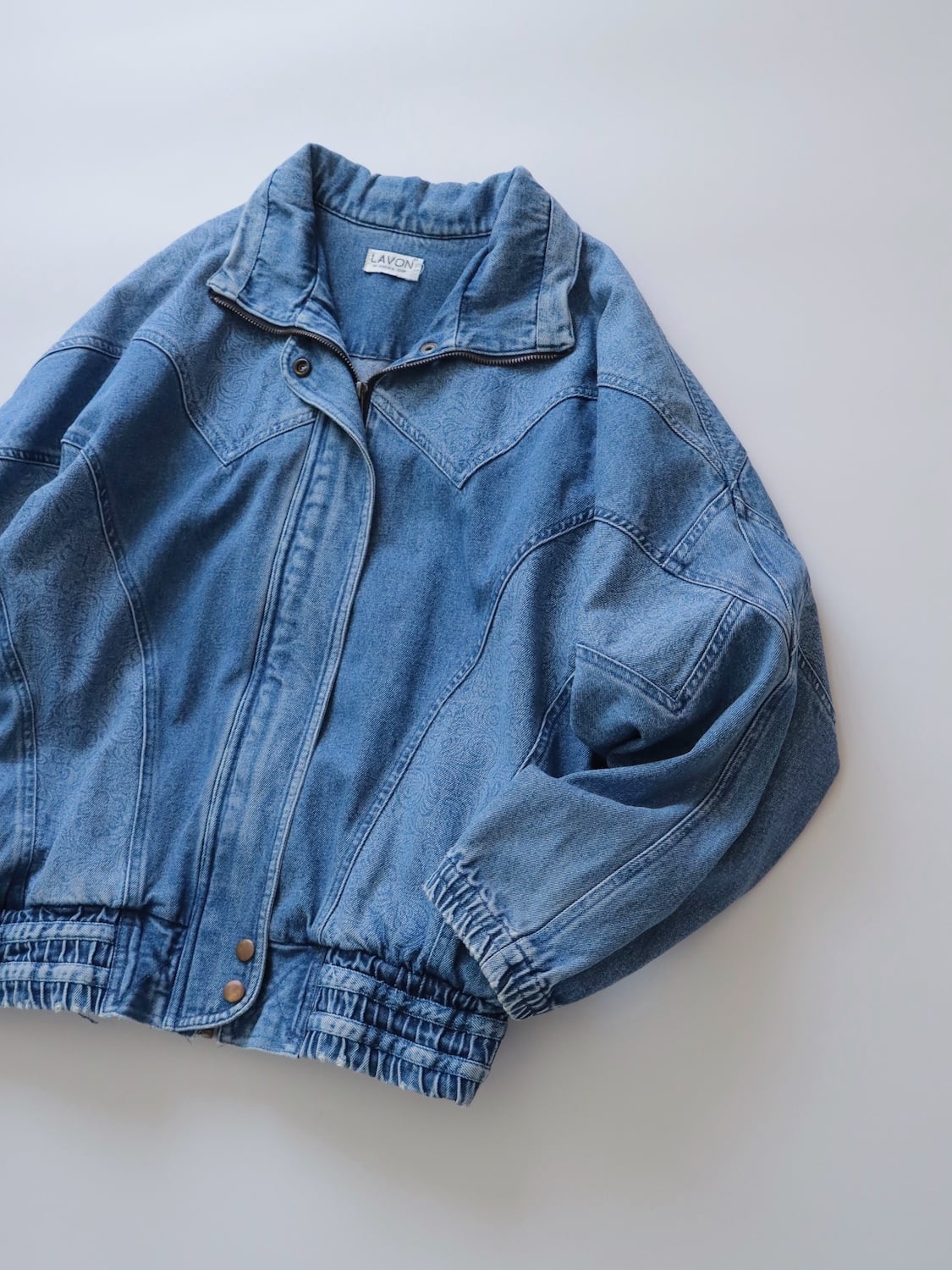 ●80-90s discharge print patchwork design denim zipper blouson