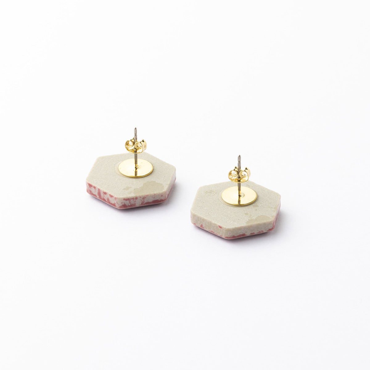 美濃焼陶器 六角形 モダンライン ピアス / イヤリング｜朱（あけ