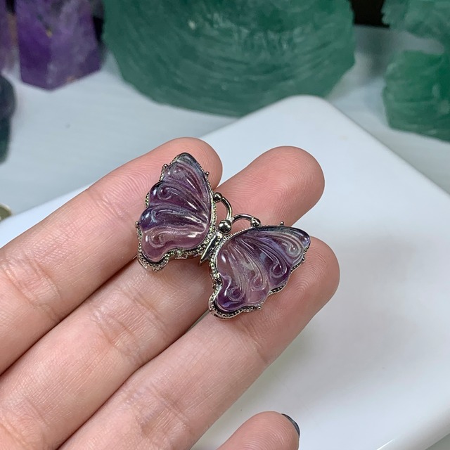 30.フローライト蝶々・横貫通穴☆パーツ