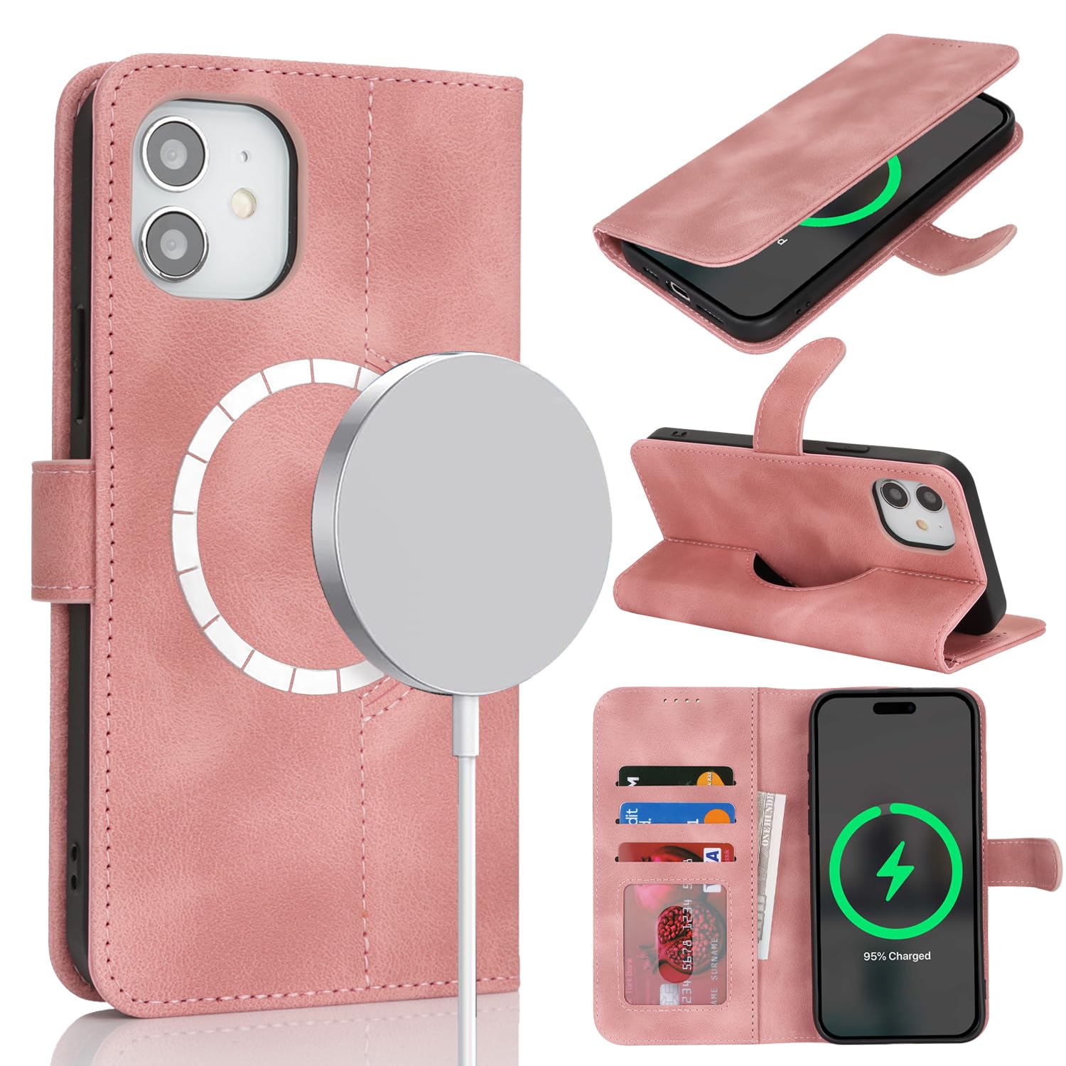 Pelanty 手帳型ケース for iPhone 12 スマホケース Magsafe対応ワイヤレス充電 for iPhone 12 Pro 携帯カバー レトロPUレザー 小銭入れ 札入れ 財布型カード収納 横置きスタンド機能 マグネット式 アイフォン12/12プロ 軽量薄型 耐衝撃 ローズゴールド