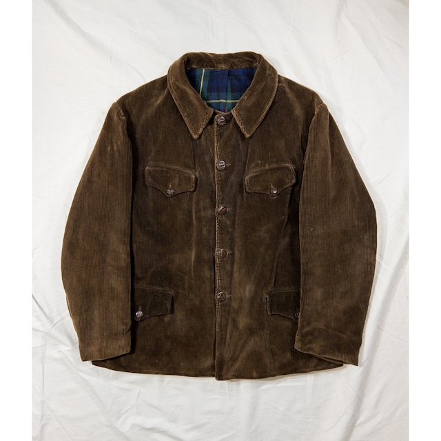 【1950s】"French Vintage" Brown Corduroy Gamekeeper Hunting Jacket with Tartan Check Lining!!