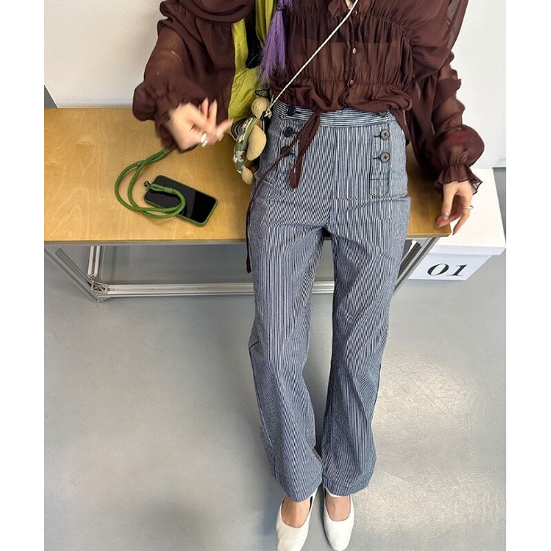 Striped double button pants S1878