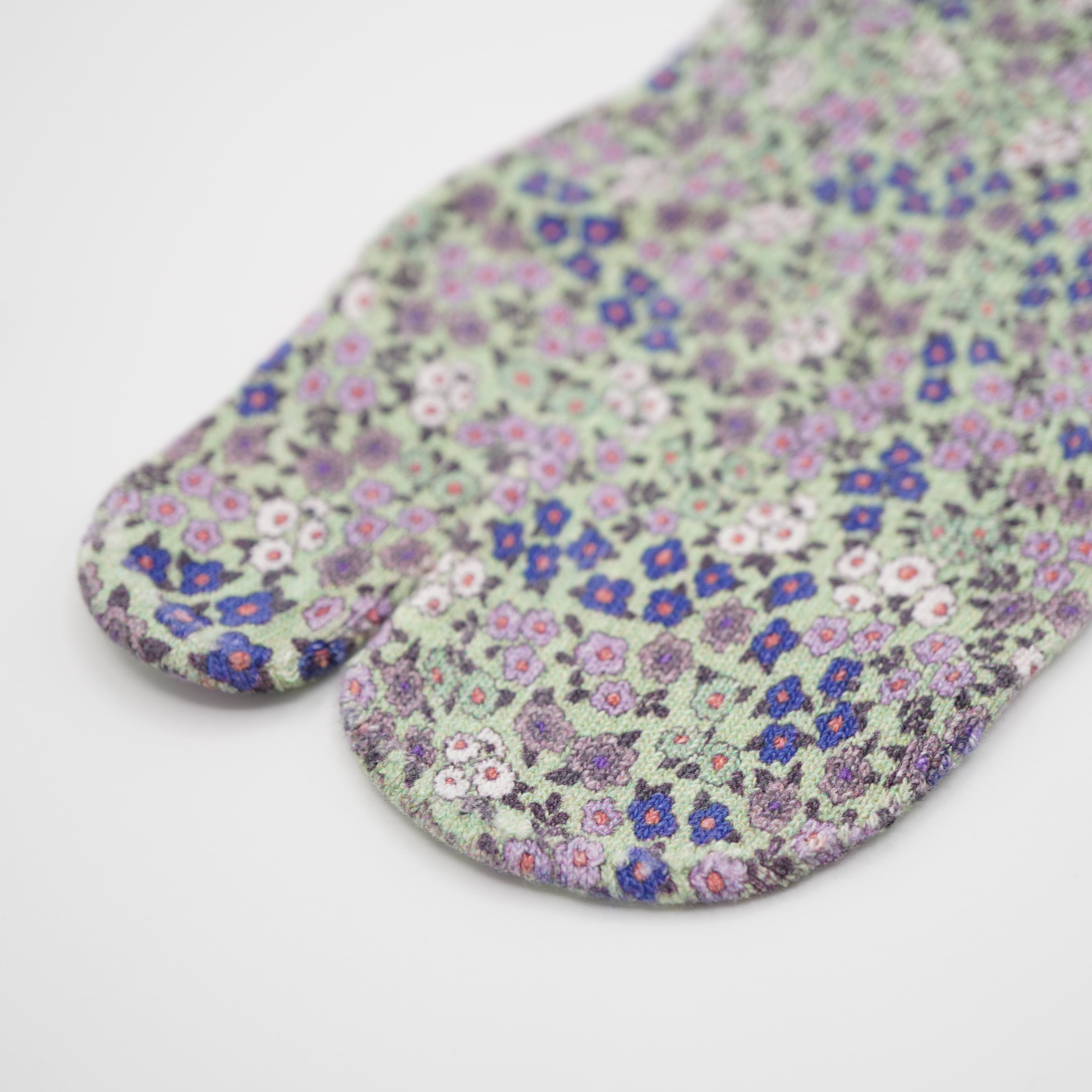 小花柄 緑 足袋和紙プリントソックス レギュラー丈