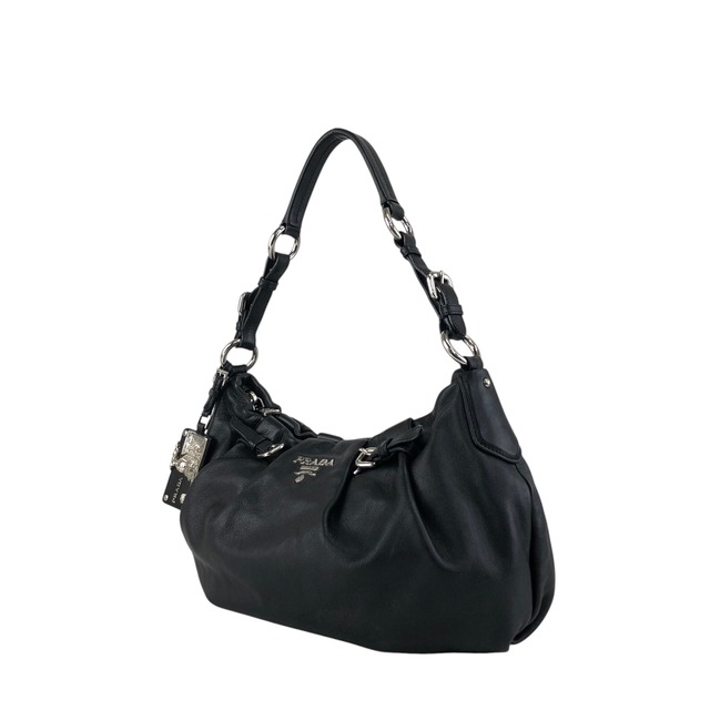 PRADA プラダ ショルダーバッグ ブラック ロゴ型押し レザー vintage ヴィンテージ オールド en8d2i