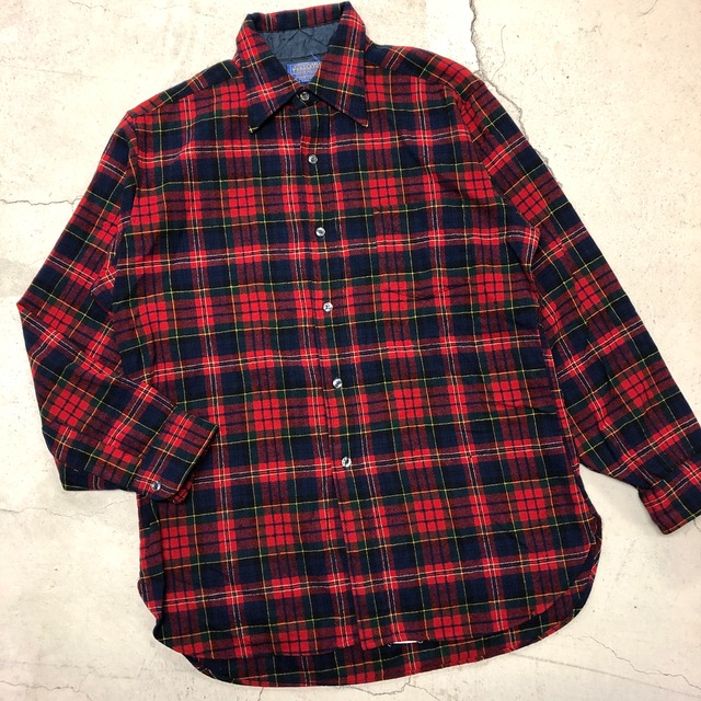 1970'S PENDLETON WOOL RED CHECK SHIRT L