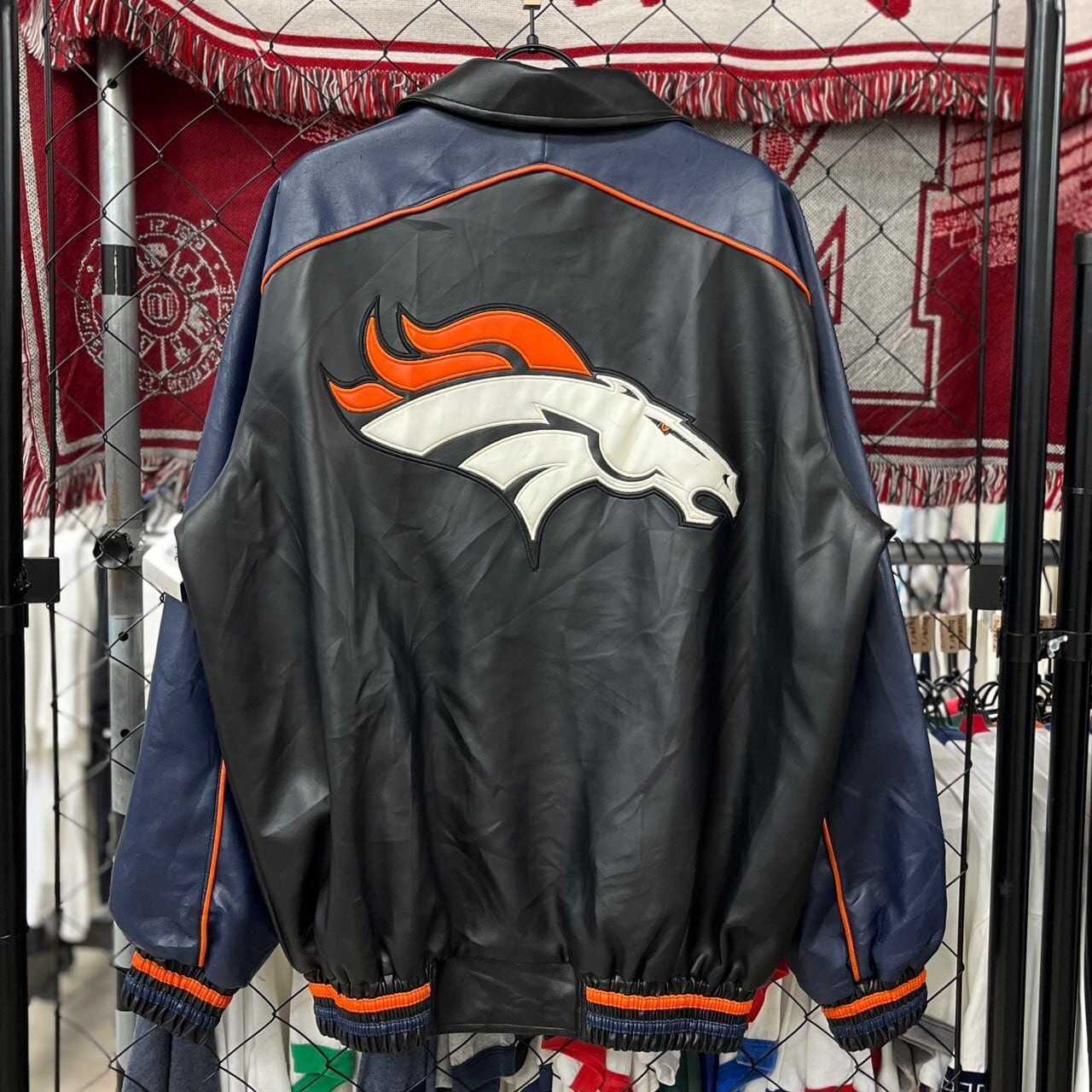 90s NFL ブロンコス スポーツ チーム アメフト レザージャケット スタジャン M 古着 古着屋 埼玉 ストリート オンライン 通販 アメカジ  ビンテージ