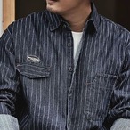 Stripe Pattern Denim Button-Down Shirt ◇2color H0753
