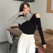 ✞ ♡カラーニットシャツブラウススリムブラウス ロング オフショルダー ✞ゴスロリ SM ミリ 甘ロリ クラロリ 和ロリ エレガント 黒ロリ 姫ロリ 華ロリ BB-BB17170237139