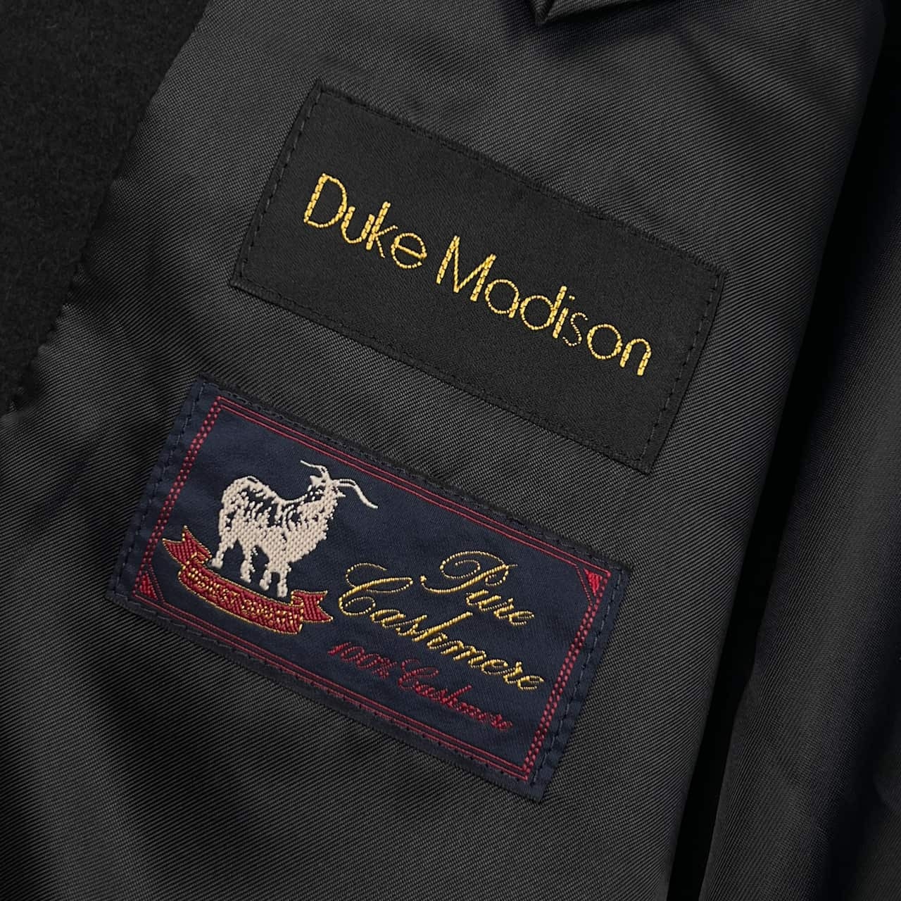 カシミヤ100% Duke Madison デュークマディソン 比翼 ステンカラーコート L/ブラック メンズ