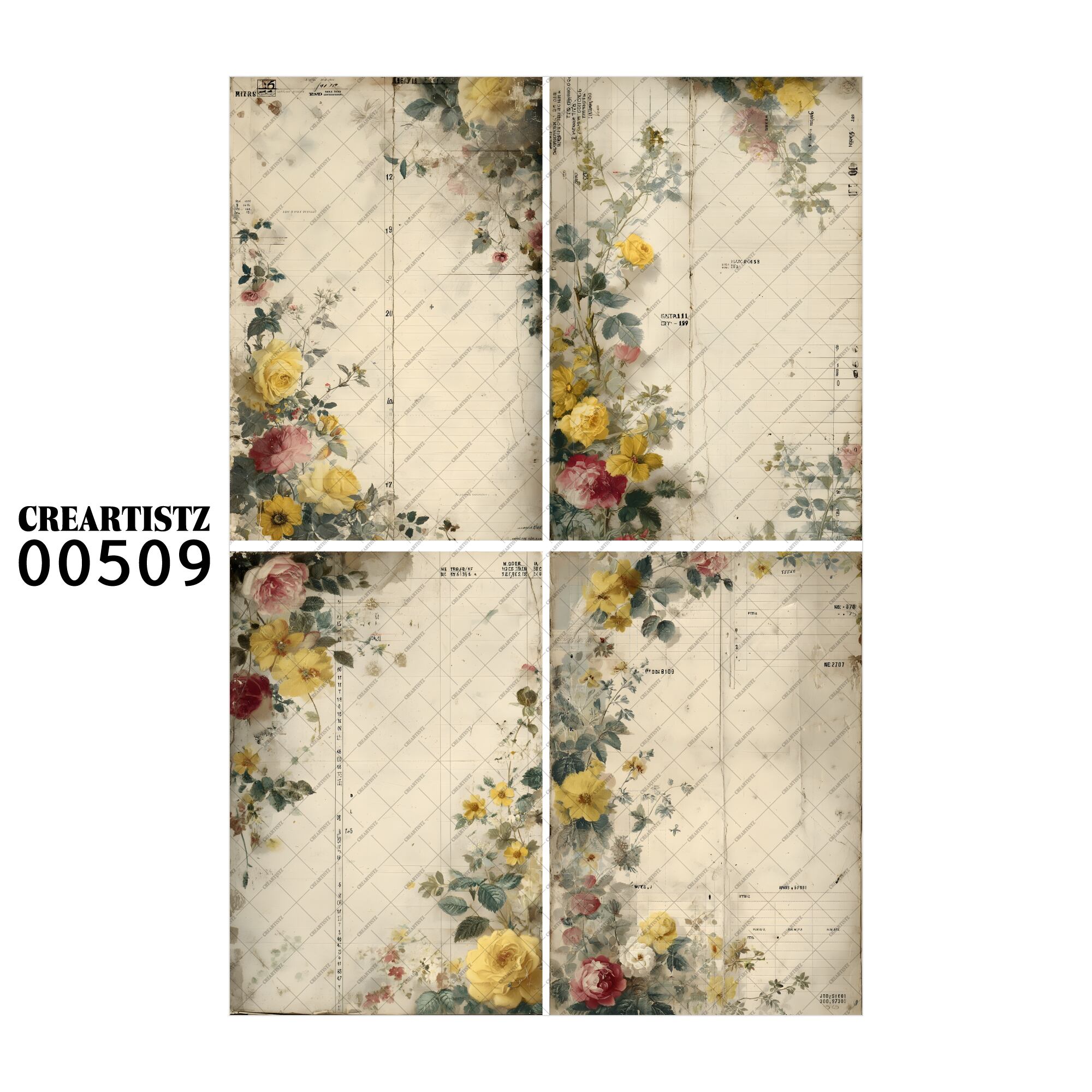 00509 背景 コラージュ素材 オリジナル 12枚セット (4種類×3枚) ペーパー/ステッカー CREARTISTZ