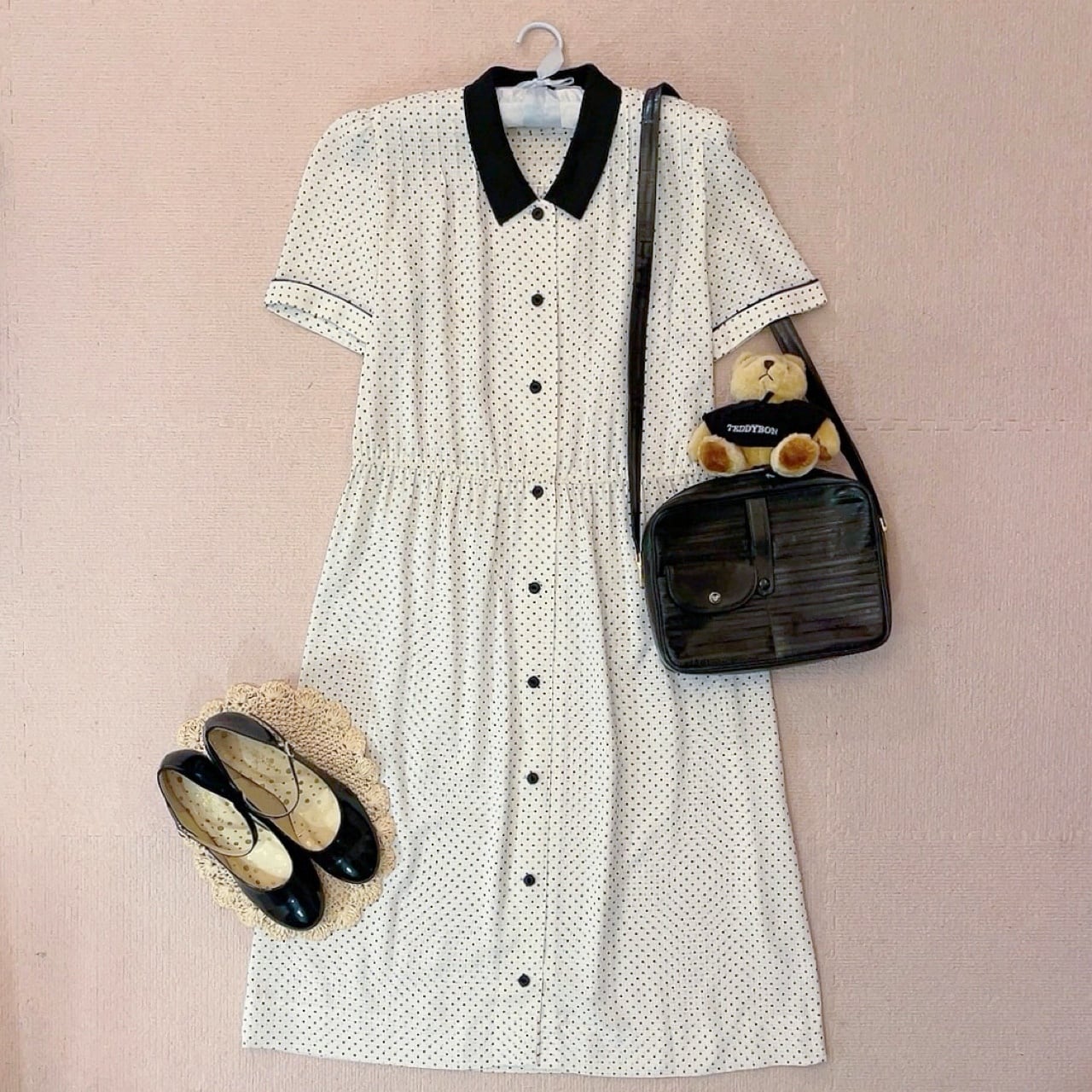 bicolor dot gather one-piece