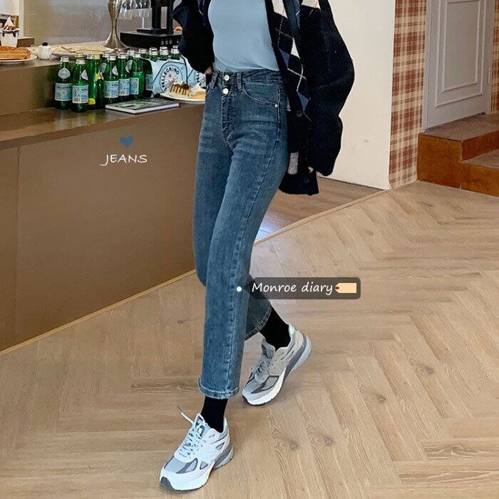 スタンダードハイウェストウェスト薄手ジーンズ レディーススプリングパンツ レトロ 春物 モンロー59190171037